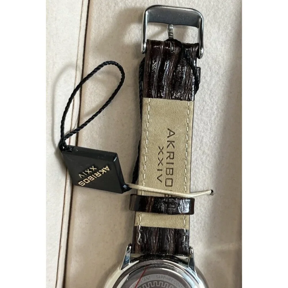 Akribos XXIV Men’s Retro Black Dial Watch w/ Date Window Leather Strap AK715SSB